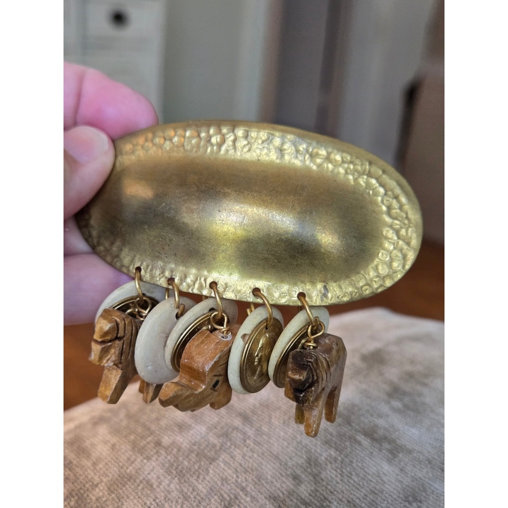 Handcrafted Tribal Brooch Wood or Bone? Safari Brass Antique Unique Rare READ